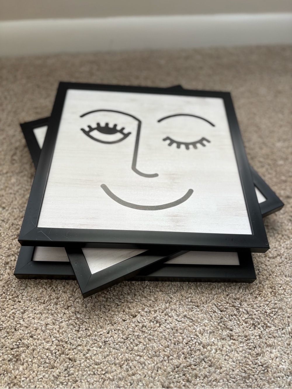Abstract Face Wall Art - Black & White Framed Art (set of 3) gallery wall